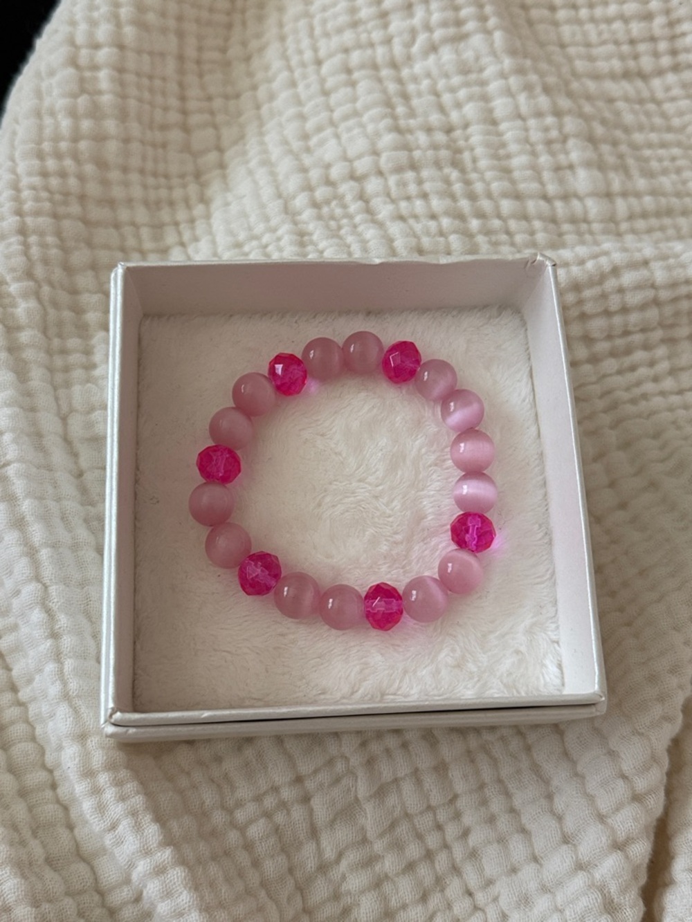 Pink beaded bracelet gems crystals light pastel baby rose quartz color